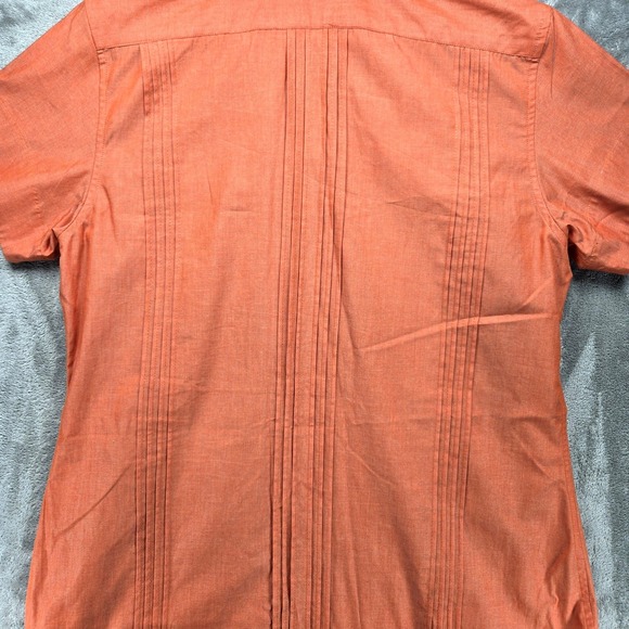 Dos Carolinas Embroidered Cotton Guayabera Shirt Dress Orange Boho Artisan Large - Picture 8 of 8